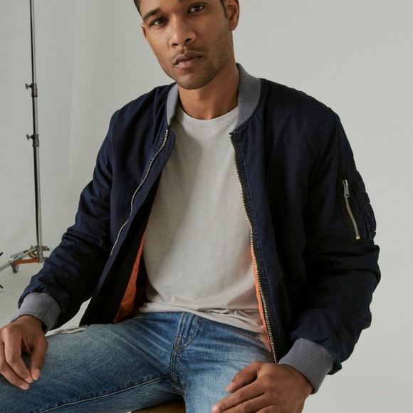 Men’s Lucky Brand Indigo Cotton Nylon Ma-1 Bomber Jacket - S - Picture 4 of 4